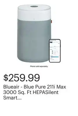 Best Buy Blueair - Blue Pure 211i Max 3000 Sq. Ft HEPASilent Smart Extra-Large Room Air Purifier - White/Gray offer
