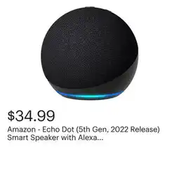 Best Buy Amazon - Echo Dot (5th Gen, 2022 Release) Smart Speaker with Alexa - Charcoal offer