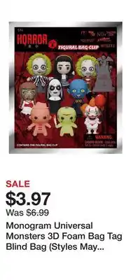 Game Stop Monogram Universal Monsters 3D Foam Bag Tag Blind Bag (Styles May Vary) offer