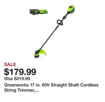 Tractor Supply Company Greenworks 17 in. 60V Straight Shaft Cordless String Trimmer, Battery and Charger Included offer