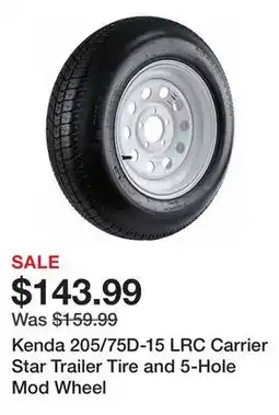 Tractor Supply Company Kenda 205/75D-15 LRC Carrier Star Trailer Tire and 5-Hole Mod Wheel offer