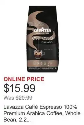 Costco Lavazza Caffé Espresso 100% Premium Arabica Coffee, Whole Bean, 2.2 lbs offer