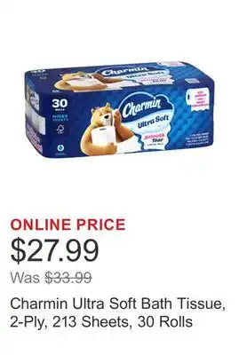 Costco Charmin Ultra Soft Bath Tissue, 2-Ply, 213 Sheets, 30 Rolls offer