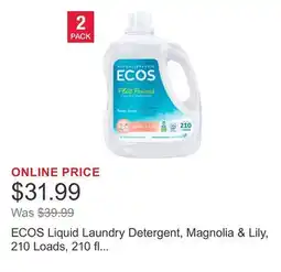 Costco ECOS Liquid Laundry Detergent, Magnolia & Lily, 210 Loads, 210 fl oz, 2-count offer