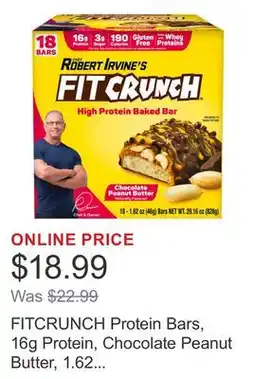 Costco FITCRUNCH Protein Bars, 16g Protein, Chocolate Peanut Butter, 1.62 oz, 18-count offer