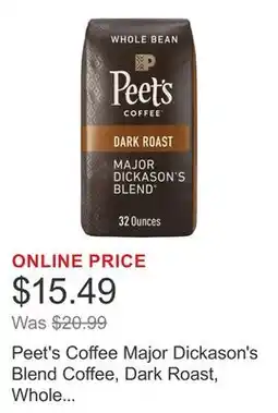 Costco Peet's Coffee Major Dickason's Blend Coffee, Dark Roast, Whole Bean, 2 lbs offer