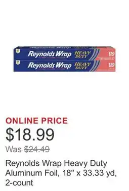 Costco Reynolds Wrap Heavy Duty Aluminum Foil, 18 x 33.33 yd, 2-count offer