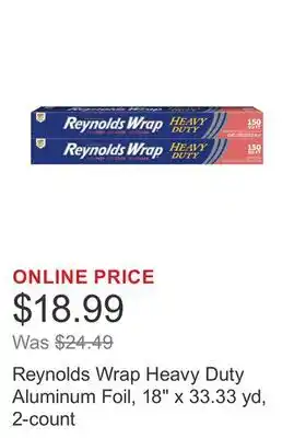 Costco Reynolds Wrap Heavy Duty Aluminum Foil, 18 x 33.33 yd, 2-count offer