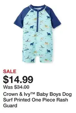 Belk Crown & Ivy Baby Boys Dog Surf Printed One Piece Rash Guard offer