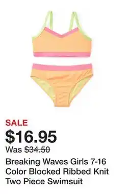 Belk Breaking Waves Girls 7-16 Color Blocked Ribbed Knit Two Piece Swimsuit offer