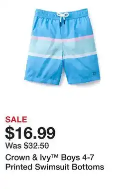 Belk Crown & Ivy Boys 4-7 Printed Swimsuit Bottoms offer