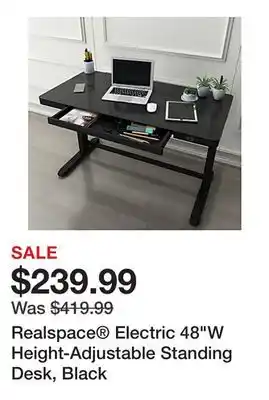 Office Depot Realspace Electric 48W Height-Adjustable Standing Desk, Black offer