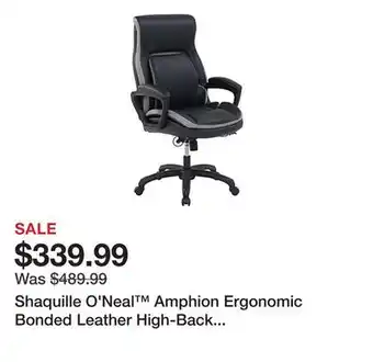 Office Depot Shaquille O'Neal Amphion Ergonomic Bonded Leather High-Back Executive Office Chair, Black offer
