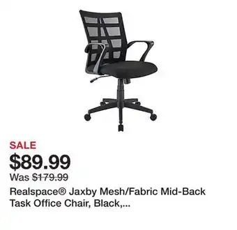 Office Depot Realspace Jaxby Mesh/Fabric Mid-Back Task Office Chair, Black, BIFMA Compliant offer