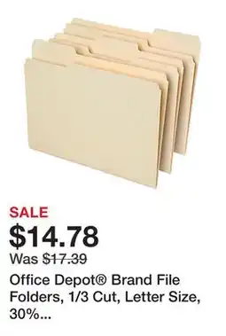 Office Depot Office Depot Brand File Folders, 1/3 Cut, Letter Size, 30% Recycled, Manila, Pack Of 100 Folders offer