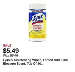 Office Depot Lysol Disinfecting Wipes, Lemon And Lime Blossom Scent, Tub Of 80 Sheets offer
