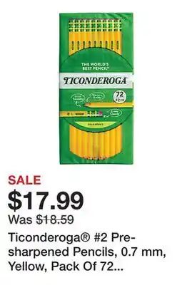 Office Depot Ticonderoga #2 Pre-sharpened Pencils, 0.7 mm, Yellow, Pack Of 72 Pencil offer