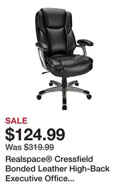 Office Depot Realspace Cressfield Bonded Leather High-Back Executive Office Chair, Black/Silver, BIFMA Compliant offer