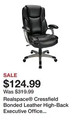Office Depot Realspace Cressfield Bonded Leather High-Back Executive Office Chair, Black/Silver, BIFMA Compliant offer