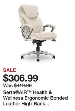 Office Depot Serta AIR Health & Wellness Ergonomic Bonded Leather High-Back Executive Office Chair, Cream offer