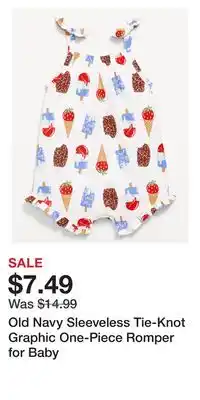 Old Navy Old Navy Sleeveless Tie-Knot Graphic One-Piece Romper for Baby offer