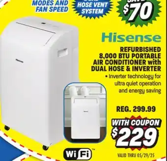 Big 5 Hisense Refurbished 8,000 BTU Portable Air Conditioner with Dual Hose and Inverter offer