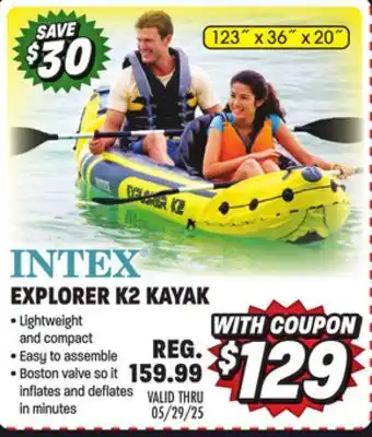 Big 5 Intex Explorer K2 Inflatable Kayak with 2 Aluminum Oars and Pump - 2-Person offer
