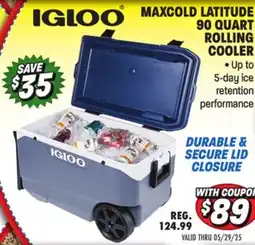 Big 5 Igloo MaxCold Latitude 90 Quart Rolling Cooler offer