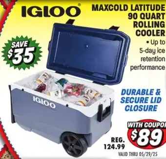 Big 5 Igloo MaxCold Latitude 90 Quart Rolling Cooler offer