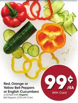 Kroger Red, orange or yellow bell peppers or english cucumbers offer