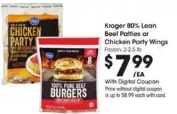 Kroger Kroger lean beef patties or chicken party wings offer