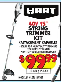 Ollie's HART 40V 15 STRING TRIMMER KIT (ATTACHMENT CAPABLE) offer