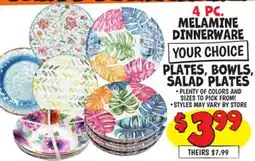 Ollie's 4 PC. MELAMINE DINNERWARE PLATES, BOWLS, SALAD PLATES offer
