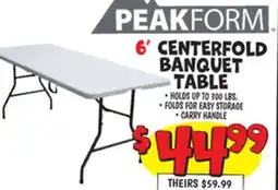 Ollie's PEAKFORM 6' CENTERFOLD BANQUET TABLE offer