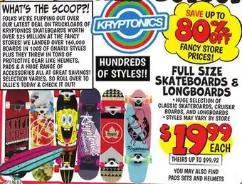 Ollie's FULL SIZE SKATEBOARDS & LONGBOARDS PADS AND HELMETS offer