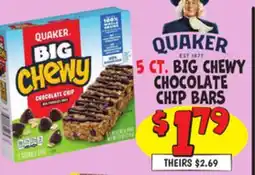 Ollie's QUAKER 5 CT BIG CHEWY CHOCOLATE CHIP BARS offer