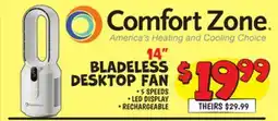 Ollie's COMFORT ZONE 14 BLADELESS DESKTOP FAN offer