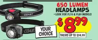 Ollie's COAST 650 LUMEN HEADLAMPS offer