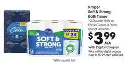 Kroger Kroger soft & strong bath tissue offer
