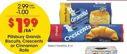 Kroger Pillsbury grands biscuits, crescents or cinnamon rolls offer
