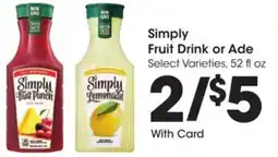 Kroger Simply fruit drink or ade offer