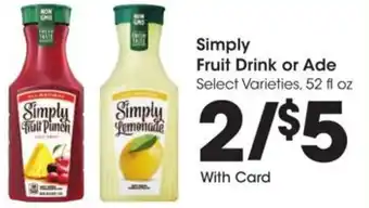 Kroger Simply fruit drink or ade offer