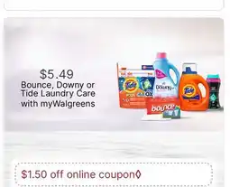 Walgreens Bounce, Downy or Tide Laundry Care offer