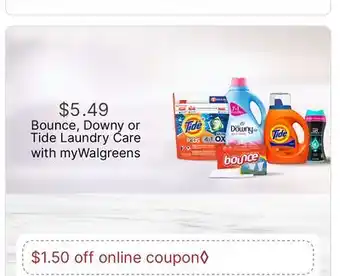 Walgreens Bounce, Downy or Tide Laundry Care offer
