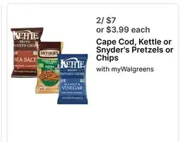 Walgreens Cape Cod, Kettle or Snyder's Pretzels or Chips offer