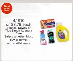 Walgreens Bounce, Downy or Tide Simply Laundry Care offer