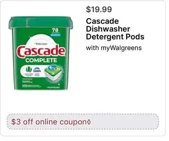Walgreens Cascade Dishwasher Detergent Pods offer
