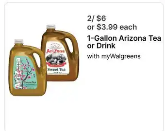 Walgreens 1-Gallon Arizona Tea or Drink offer