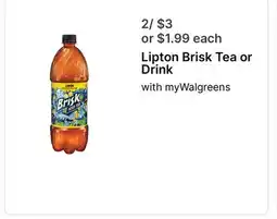 Walgreens Lipton Brisk Tea or Drink offer
