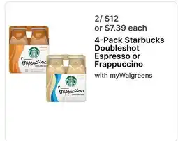 Walgreens 4 - Pack Starbucks Doubleshot Espresso or Frappuccino offer